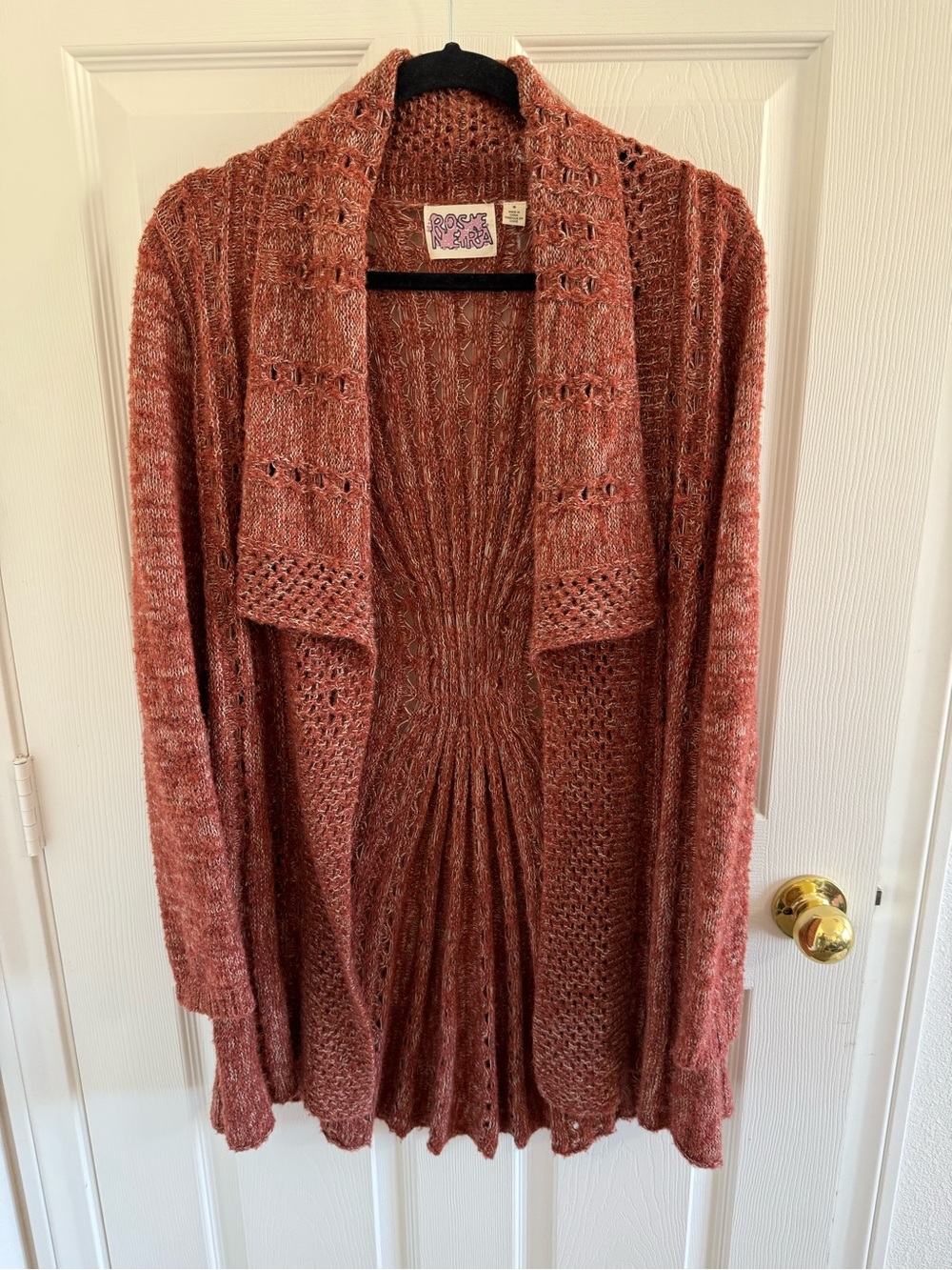 Rust Open-Front Knit Cardigan Sweater
